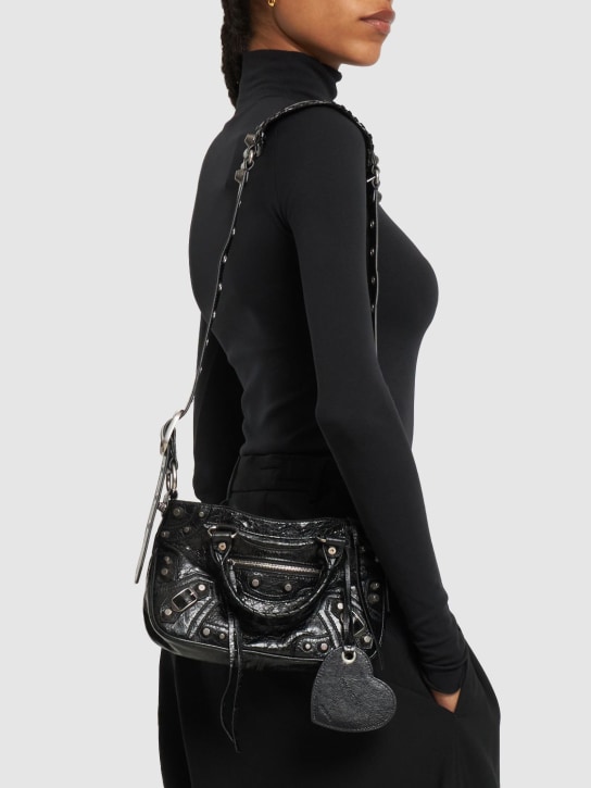 Balenciaga: Small Neo Cagole leather tote bag - Siyah - women_1 | Luisa Via Roma