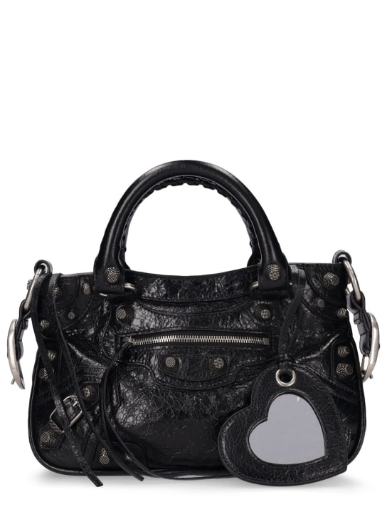 Balenciaga: Small Neo Cagole leather tote bag - Siyah - women_0 | Luisa Via Roma