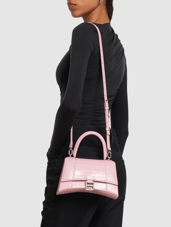 Balenciaga: Petit sac en cuir embossé Hourglass - Rose Poudré - women_1 | Luisa Via Roma