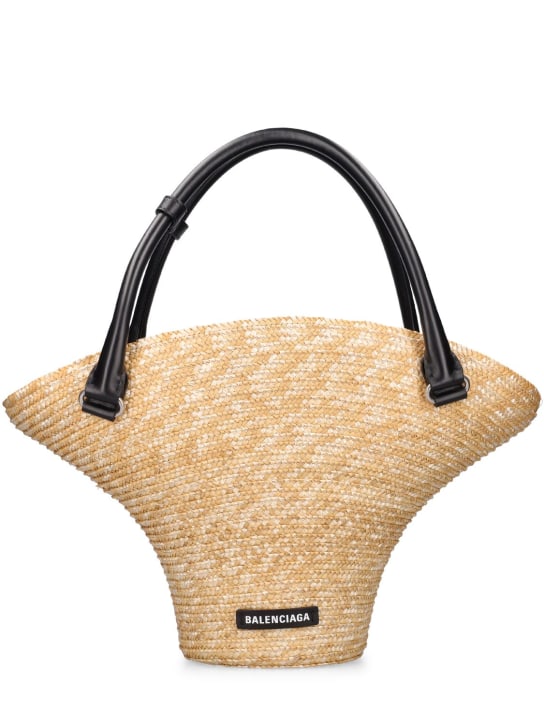 Balenciaga: Medium straw blend beach bag - Natural - women_0 | Luisa Via Roma