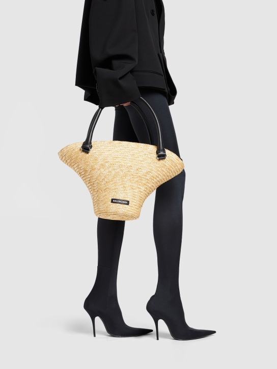 Balenciaga: Medium straw blend beach bag - Natural - women_1 | Luisa Via Roma
