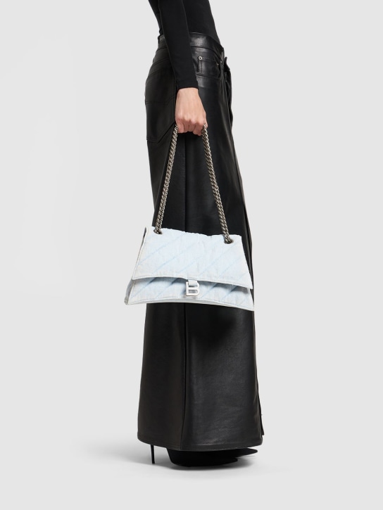 Balenciaga: Medium Crush quilted cotton chain bag - Light Blue - women_1 | Luisa Via Roma