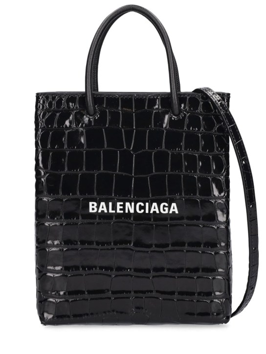 Balenciaga: Borsa shopping mini in pelle stampa coccodrillo - Nero - women_0 | Luisa Via Roma