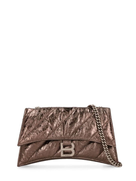 Balenciaga: S Crush quilted leather shoulder bag - Dark Bronze - women_0 | Luisa Via Roma