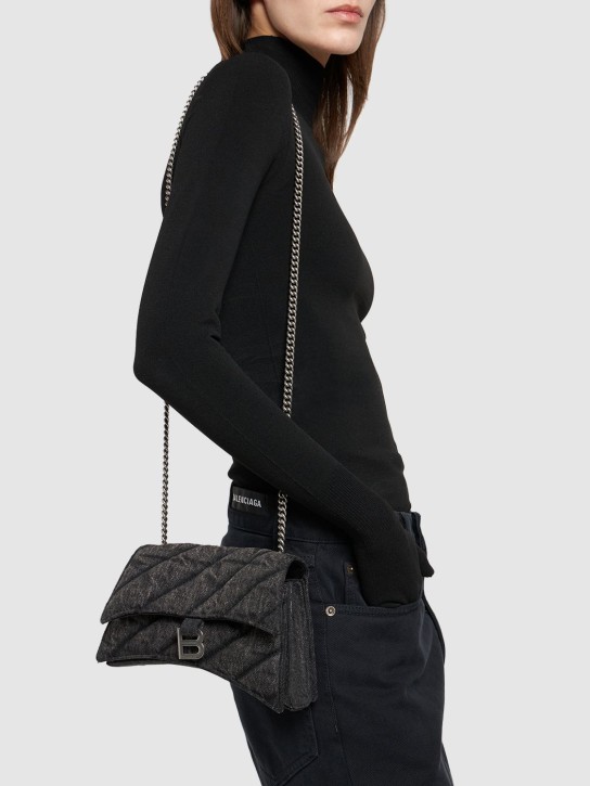 Balenciaga: XS Crush quilted cotton chain bag - Black - women_1 | Luisa Via Roma