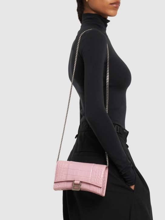 Balenciaga: Hourglass leather wallet on chain - Powder Pink - women_1 | Luisa Via Roma