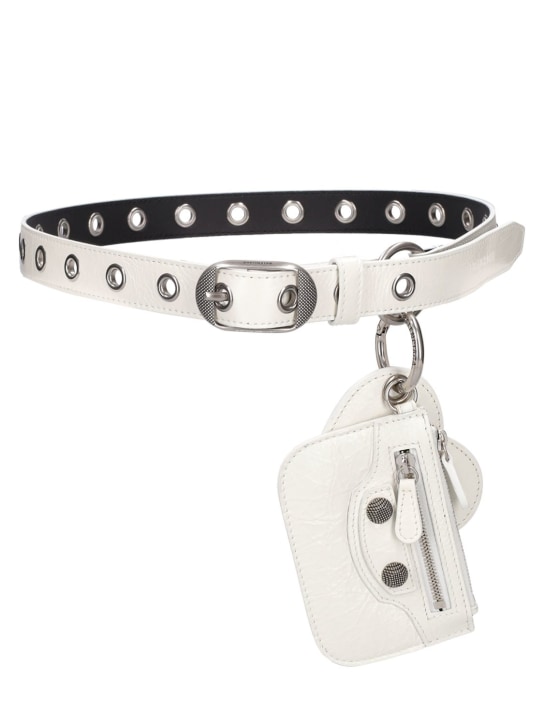 Balenciaga: 2cm Le Cagole leather belt - Optic White - women_0 | Luisa Via Roma