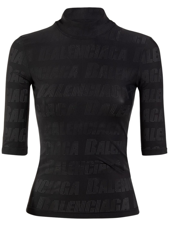 Balenciaga: T-shirt en nylon à manches 3/4 - Noir - women_0 | Luisa Via Roma