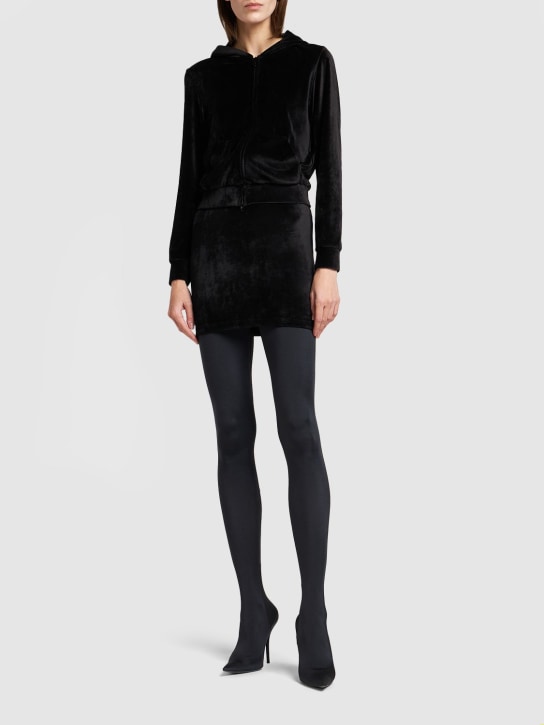 Balenciaga: Fitted viscose blend zip-up hoodie - Siyah - women_1 | Luisa Via Roma