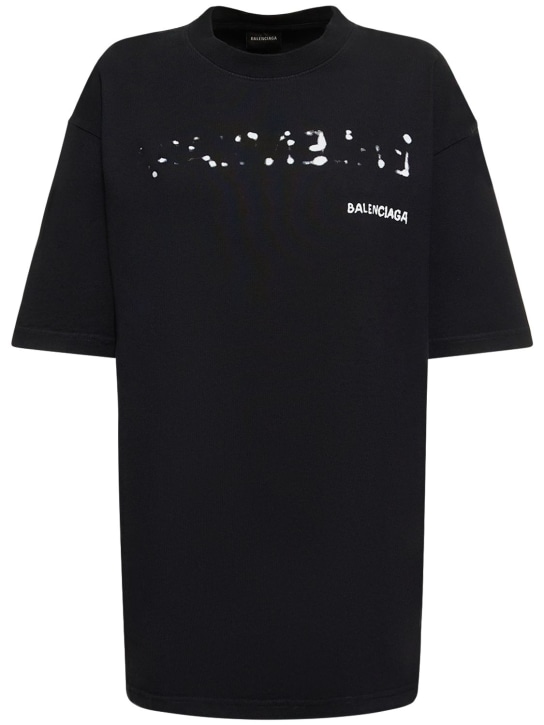 Balenciaga: T-shirt ample en coton mélangé - Noir/Blanc - women_0 | Luisa Via Roma