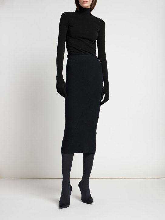 Balenciaga: Twisted cotton blend midi skirt - Siyah - women_1 | Luisa Via Roma