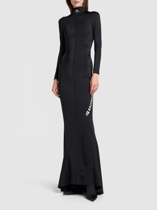 Balenciaga: 弹力科技织物长款连衣裙 - 黑色 - women_1 | Luisa Via Roma