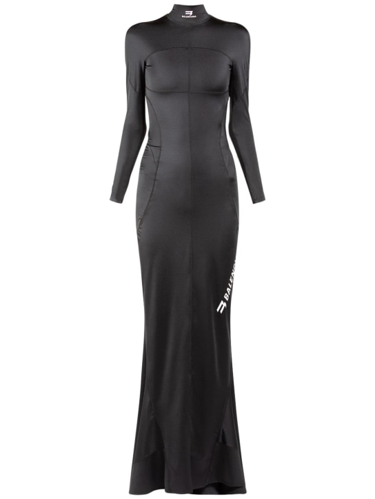 Balenciaga: 弹力科技织物长款连衣裙 - 黑色 - women_0 | Luisa Via Roma