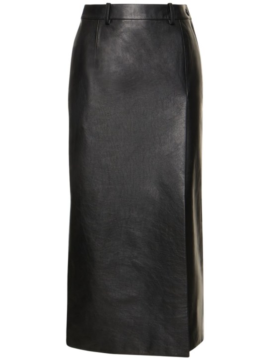 Balenciaga: Tailored leather skirt w/ slit - Siyah - women_0 | Luisa Via Roma