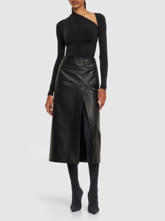 Balenciaga: Falda sastre de piel con abertura - Negro - women_1 | Luisa Via Roma