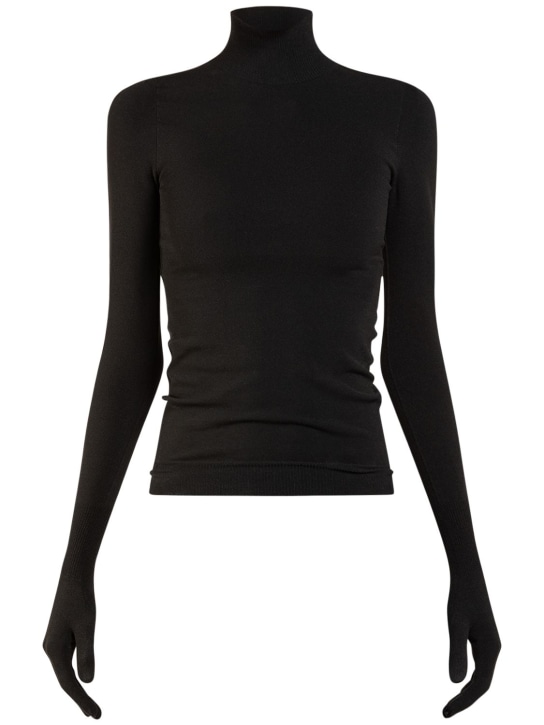 Balenciaga: Nylon blend sweater w/ gloves - Siyah - women_0 | Luisa Via Roma