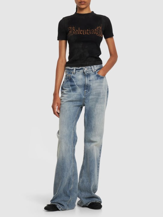 Balenciaga: T-Shirt aus Baumwolle mit Logo - Washed Schwarz - women_1 | Luisa Via Roma