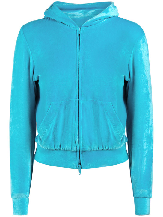 Balenciaga: Fitted viscose blend zip hoodie - Azure - women_0 | Luisa Via Roma