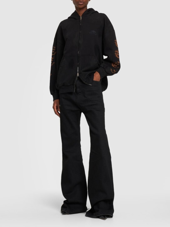 Balenciaga: Logo printed cotton zip hoodie - Washed Black - women_1 | Luisa Via Roma
