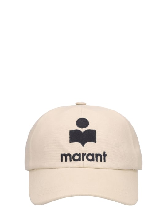 Marant: Casquette en coton à logo brodé - Écru/Blanc - men_0 | Luisa Via Roma