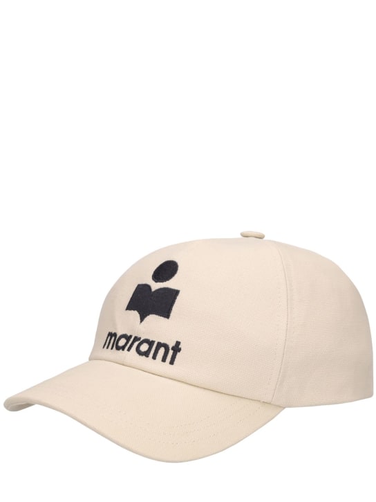 Marant: Cappello baseball in cotone con logo ricamato - Ecru/Nero - men_1 | Luisa Via Roma