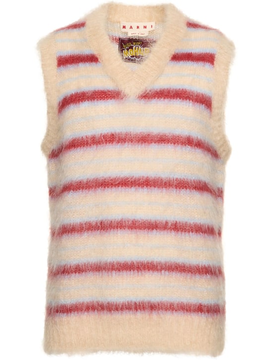 Marni: Striped mohair blend knit v-neck vest - men_0 | Luisa Via Roma