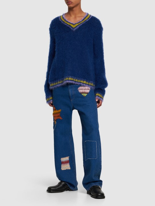 Marni: Brushed mohair blend knit v-neck sweater - men_1 | Luisa Via Roma