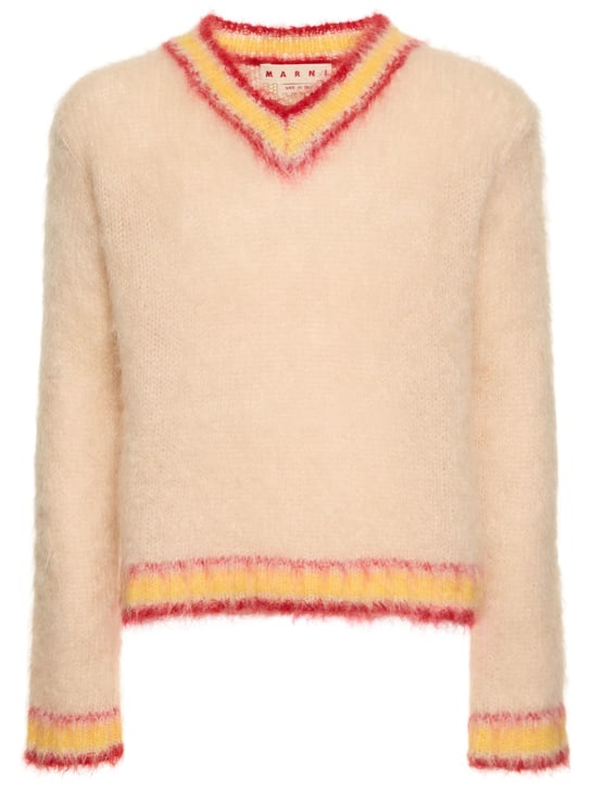 Marni: Brushed mohair blend knit v-neck sweater - men_0 | Luisa Via Roma