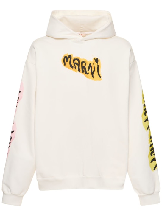 Marni: Graffiti logo organic cotton hoodie - Beyaz - men_0 | Luisa Via Roma