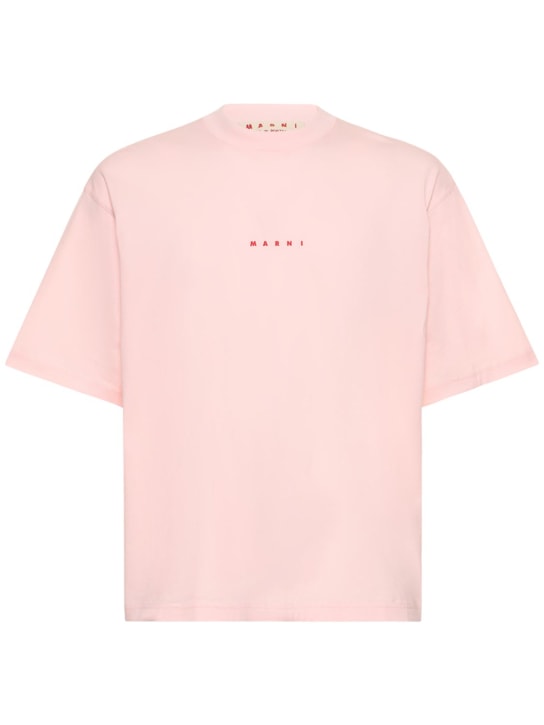 Marni: Logo印花有机棉针织T恤 - 粉色 - men_0 | Luisa Via Roma