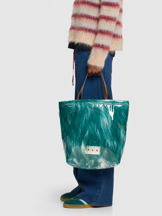 Marni: Transparent fabric faux fur tote bag - men_1 | Luisa Via Roma