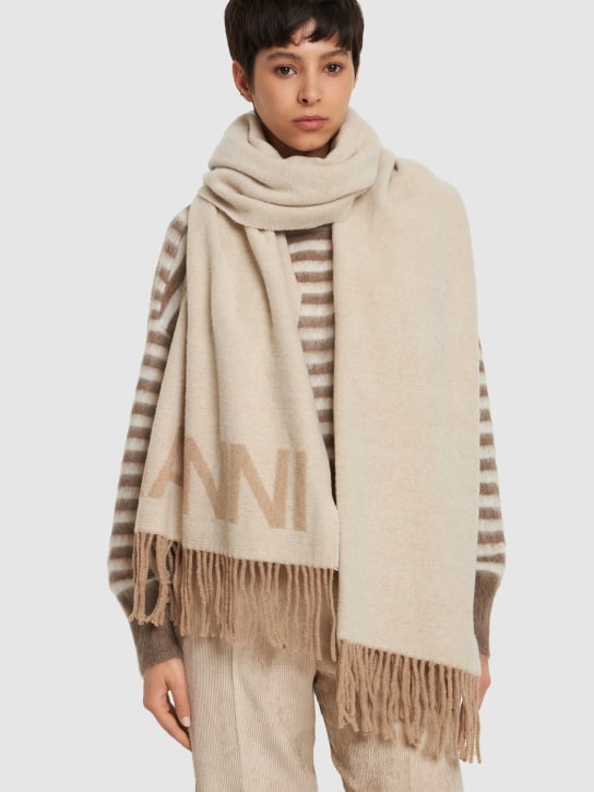 GANNI: Fringed wool scarf - Egret - women_1 | Luisa Via Roma