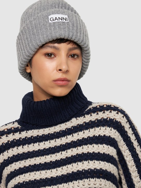 GANNI: Structured rib knit wool beanie - women_1 | Luisa Via Roma