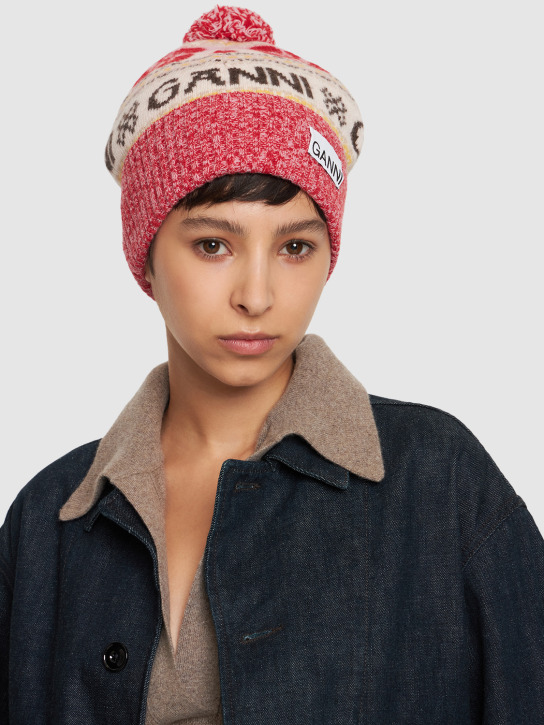 GANNI: Cappello beanie in lana / pompom - Multicolore - women_1 | Luisa Via Roma