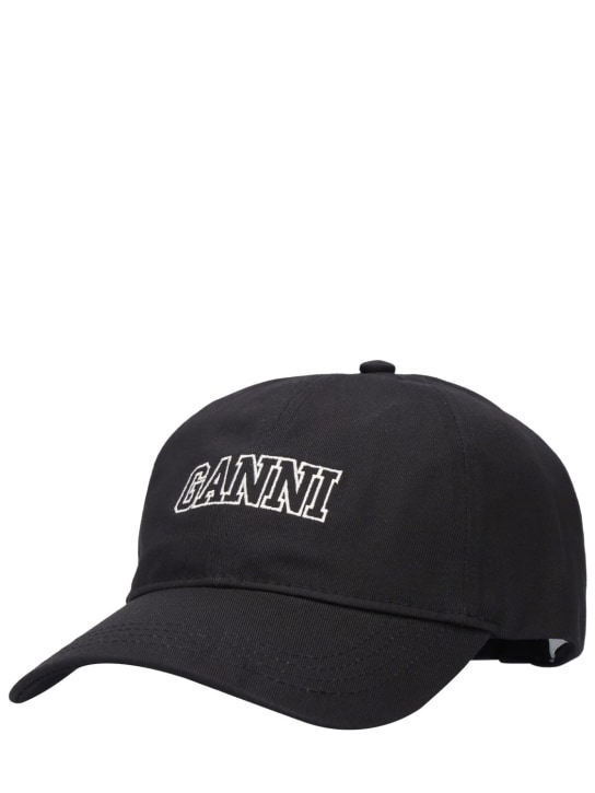 GANNI: Logo刺绣棉质棒球帽 - 黑色 - women_1 | Luisa Via Roma