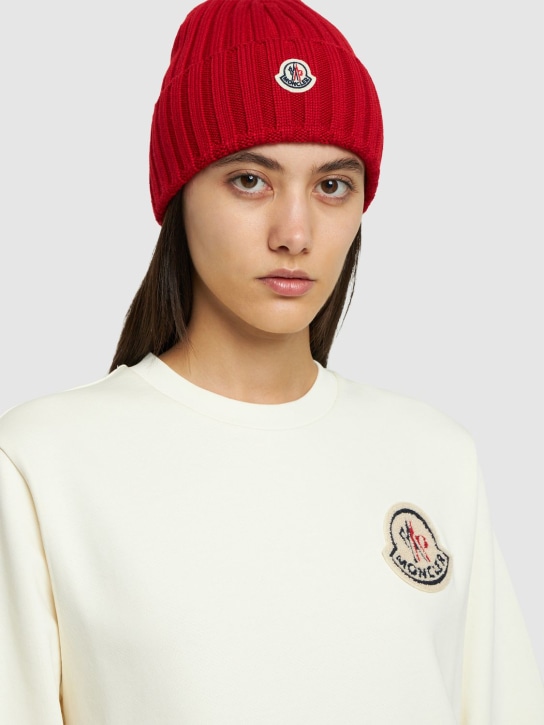 Moncler: Knitted wool hat - Red - women_1 | Luisa Via Roma