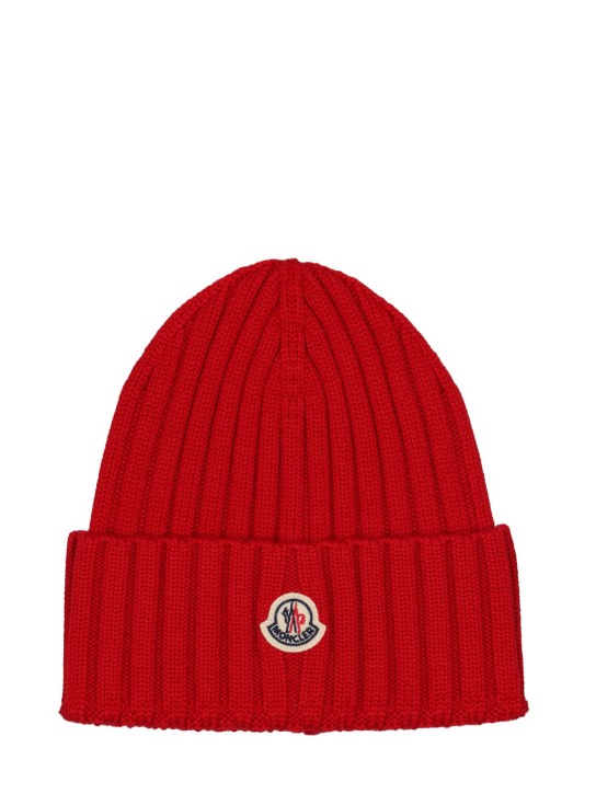 Moncler: Knitted wool hat - Red - women_0 | Luisa Via Roma