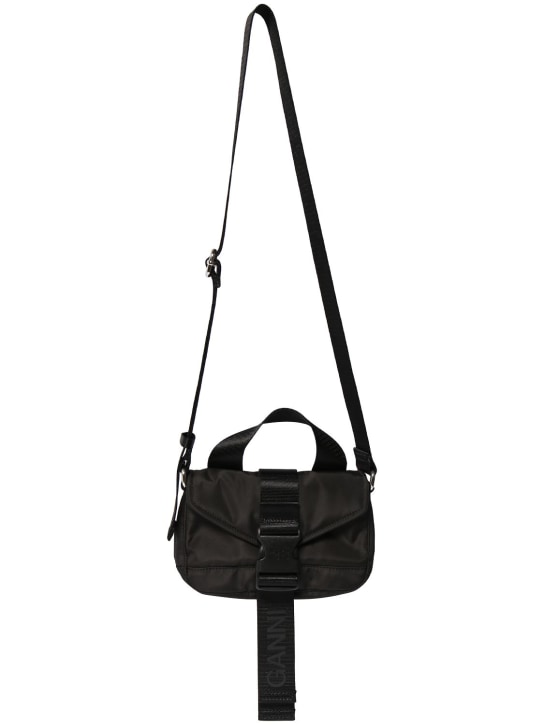 GANNI: Bolso de hombro mini satchel de techno reciclado - Negro - women_0 | Luisa Via Roma