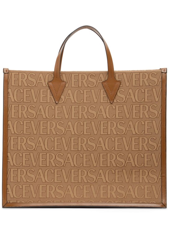 Versace: Large fabric & leather tote bag - Beige/Brown - men_0 | Luisa Via Roma