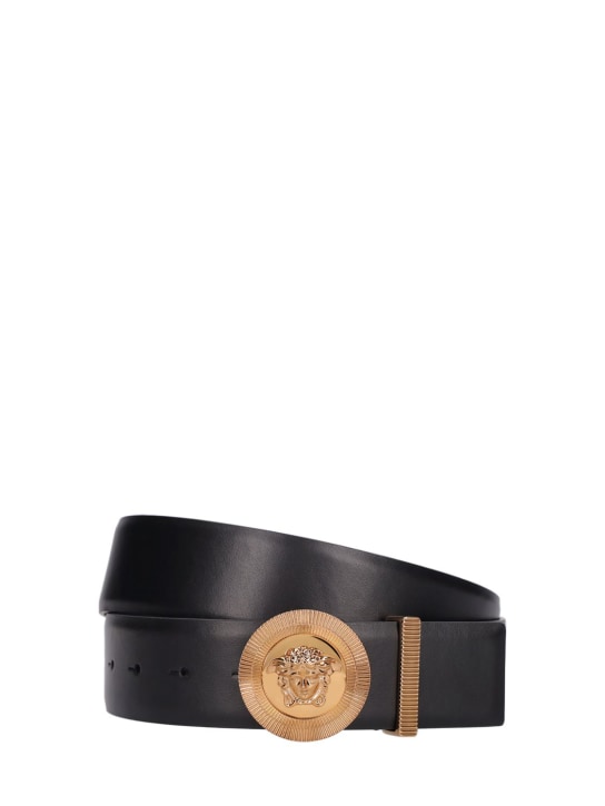 Versace: 4cm Logo leather belt - Black - men_0 | Luisa Via Roma