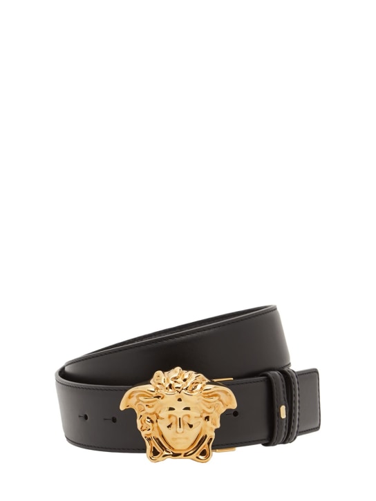 Versace: 4cm Medusa reversible leather belt - Black - men_0 | Luisa Via Roma