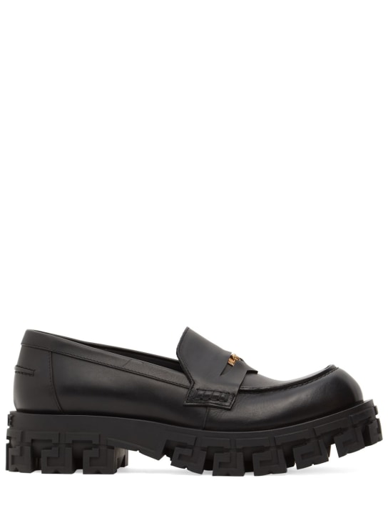 Versace: Leather loafers - Black - men_0 | Luisa Via Roma