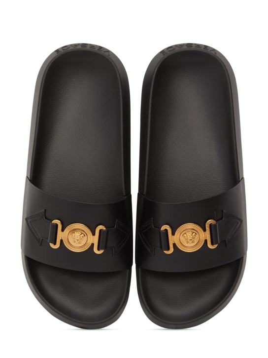 Versace: Medusa leather slides - Black - men_4 | Luisa Via Roma