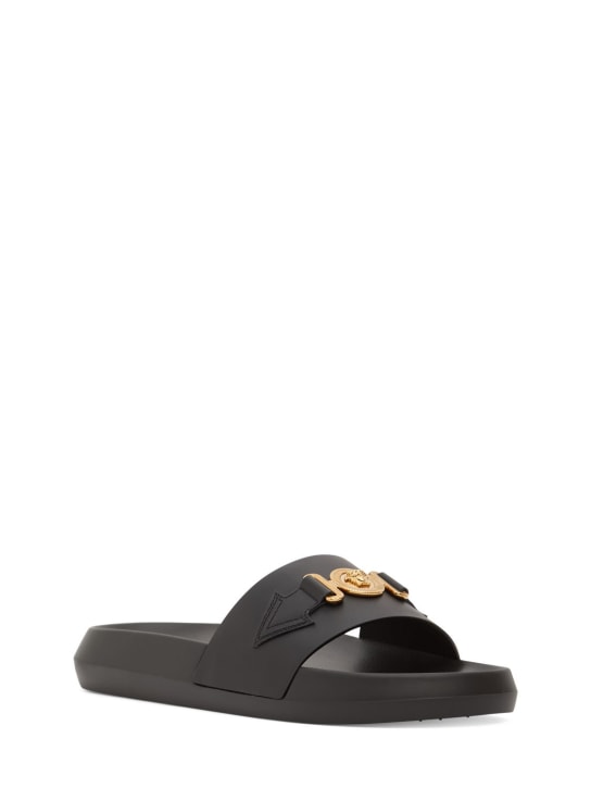 Versace: Medusa leather slides - Black - men_2 | Luisa Via Roma