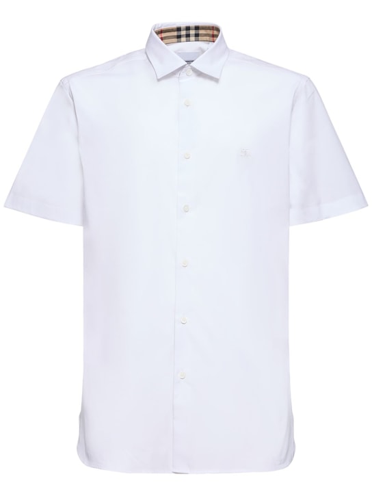Burberry: Camisa de algodón con manga corta - Blanco - men_0 | Luisa Via Roma