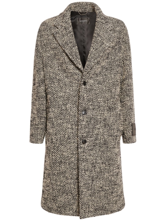 Versace: Diagonal wool long coat - men_0 | Luisa Via Roma