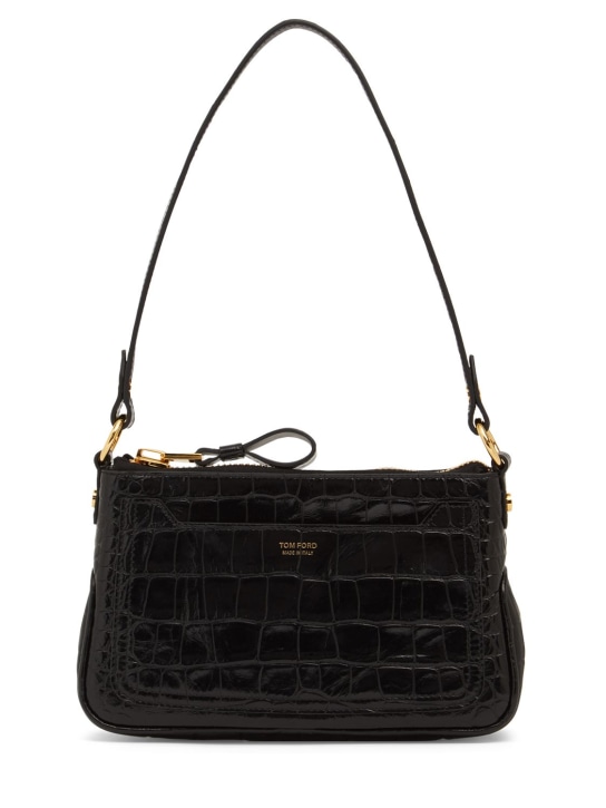 Tom Ford: Mini croc embossed leather shoulder bag - Black - women_0 | Luisa Via Roma