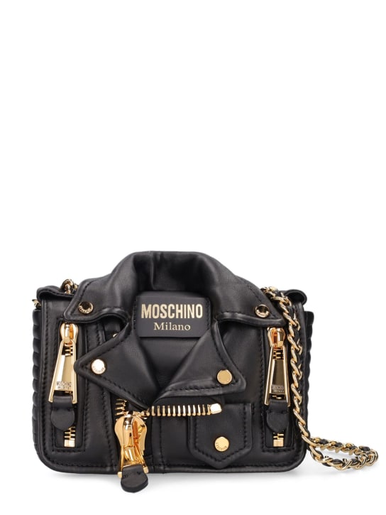 Moschino: Biker leather shoulder bag - Black - women_0 | Luisa Via Roma