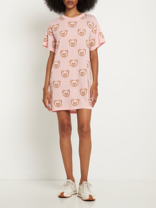 Moschino: Wool jacquard shirt dress w/ teddy logo - women_1 | Luisa Via Roma