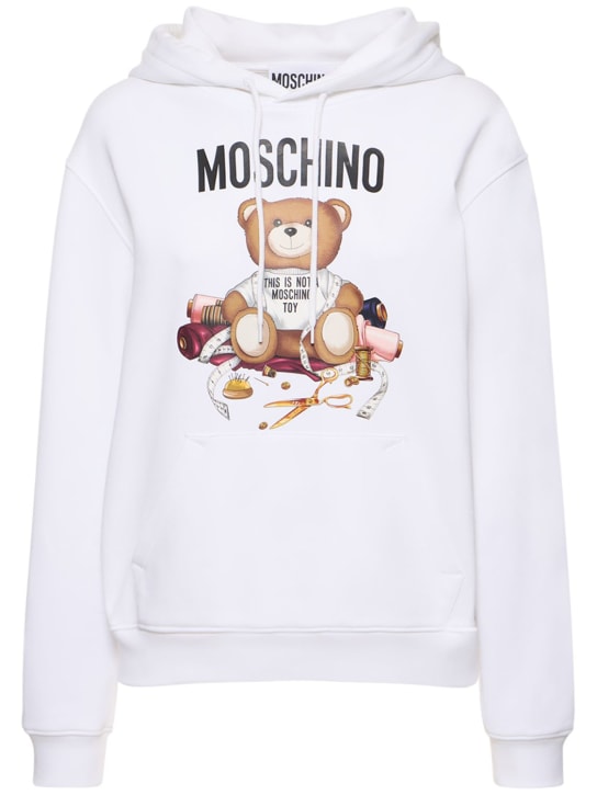Moschino: Sweat en jersey de coton imprimé logo à capuche - women_0 | Luisa Via Roma
